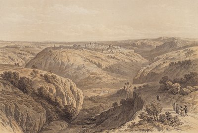 Jerusalem fra sør (farge litho) av David (after) Roberts