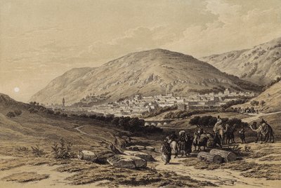 Nablous, den gamle Sikem (farge litho) av David (after) Roberts