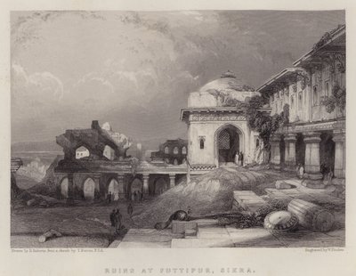 Ruins at Futtipur, Sikra (colour litho) av David (after) Roberts