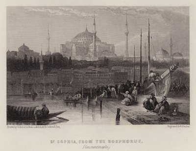St Sophia, fra Bosporos, Konstantinopel (farge litho) av David (after) Roberts
