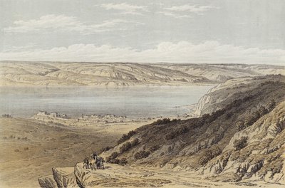 Tiberiashavet ser mot Basan (farge litho) av David (after) Roberts