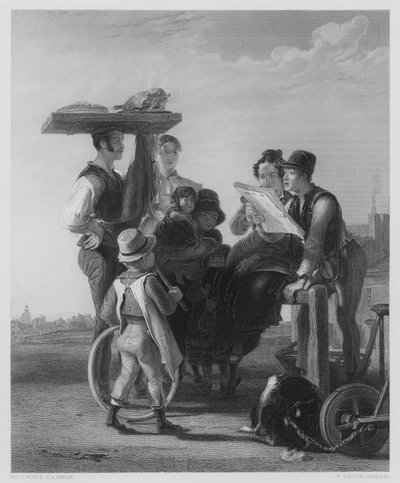 Leser nyhetene, fra bildet i Vernon Gallery (gravering) av David (after) Wilkie