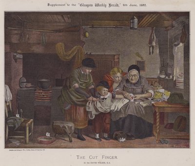 The Cut Finger (farge litho) av David (after) Wilkie
