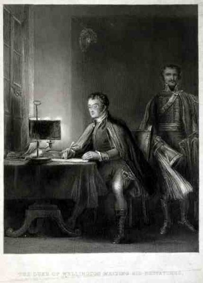 The Duke of Wellington Writing his Dispatches, gravert av William Greatbach (f.1802) (gravering) av David (after) Wilkie
