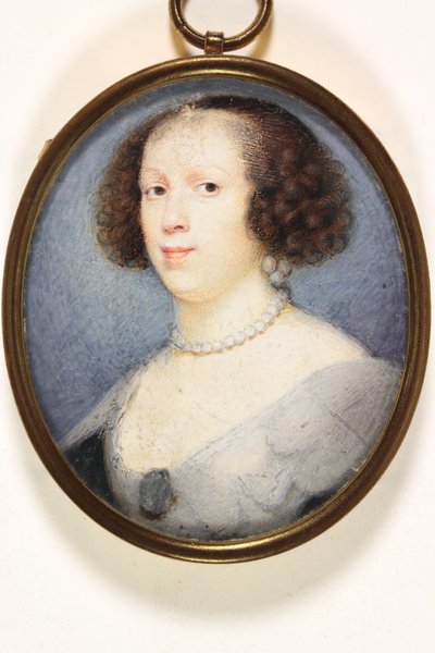 Uferdig portrett av en dame (akvarell på spillkort) av David (attr.to) Des Granges