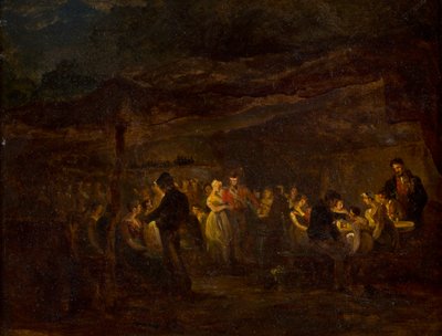 En kveldsbankett, soldater før et slott (olje på panel) av David (circle of) Wilkie