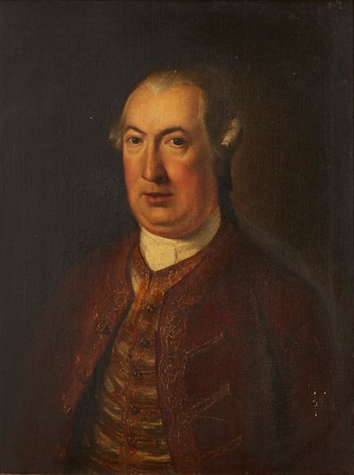 Halvlengde portrett av en gentleman i en brodert jakke og vest (olje på lerret) av David (follower of) Martin