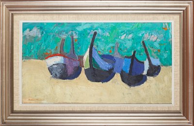 Båter på Nazare (olje om bord) av David Alan Redpath Michie