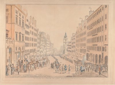 Utsikt over High Street i Edinburgh og kommissæren av David Allan