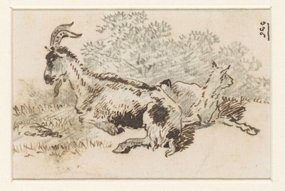 Geit og unger i et landskap av David Alphonse de Sandoz Rollin