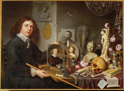 Vanitas, selvportrett av David Bailly (olje på tre) av David Bailly