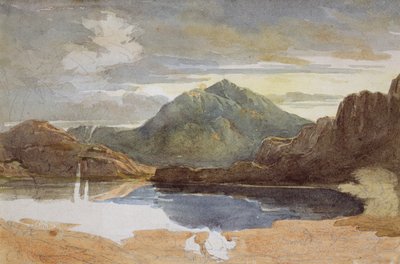 En innsjø i Nord-Wales, Snowdon i det fjerne (wc på papir) av David Cox