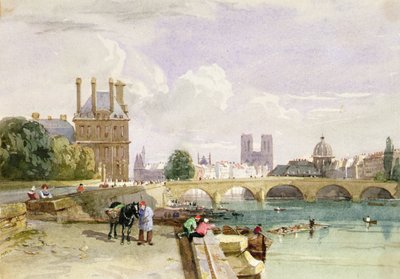 Utsikt over Pavillon de Flore og Tuileriene fra Seinen, Notre Dame, Paris av David Cox