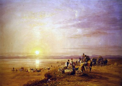 Crossing the Sands (akvarell over spor av blyant med utskraping på papir) av David Cox