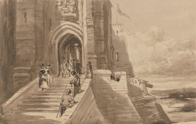 Figurer på den ytre trappen til et slott av David Cox