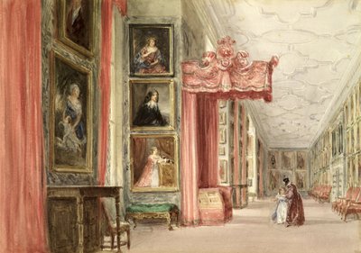 Interiør av Long Gallery, Hardwick Hall, Derbyshire, 1838 av David Cox