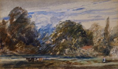 Landskap med kuer og figur av David Cox