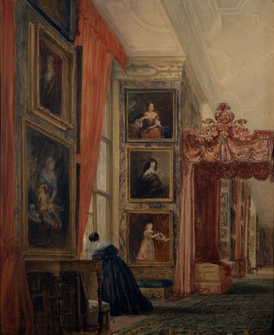 The Long Gallery at Hardwick (akvarell på papir) av David Cox