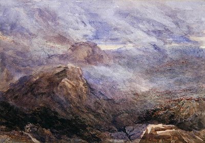 Welsh Sketch - Burning Bracken (akvarell på papir) av David Cox