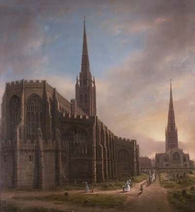 St. Michaels og Holy Trinity Churches, fra nordøst, Coventry, 1849 av David Gee