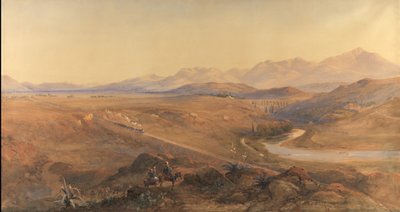 Et damptog på den osmanske jernbanen, 1859 (wc og blyant forsterket med kroppsfarge) av David Hall McKewan