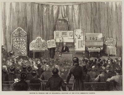 Foredrag til arbeidere om dekorativt jernarbeid ved South Kensington Museum av David Henry Friston