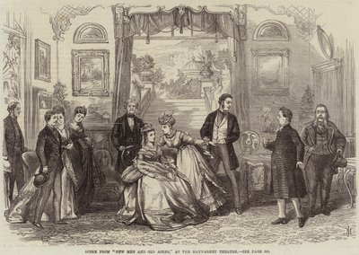 Scene fra New Men and Old Acres, på Haymarket Theatre av David Henry Friston