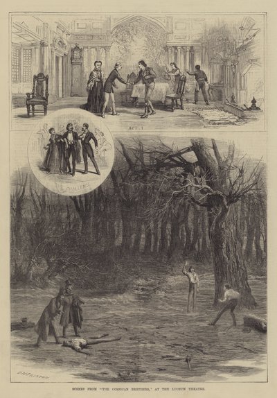 Scener fra The Corsican Brothers, på Lyceum Theatre av David Henry Friston