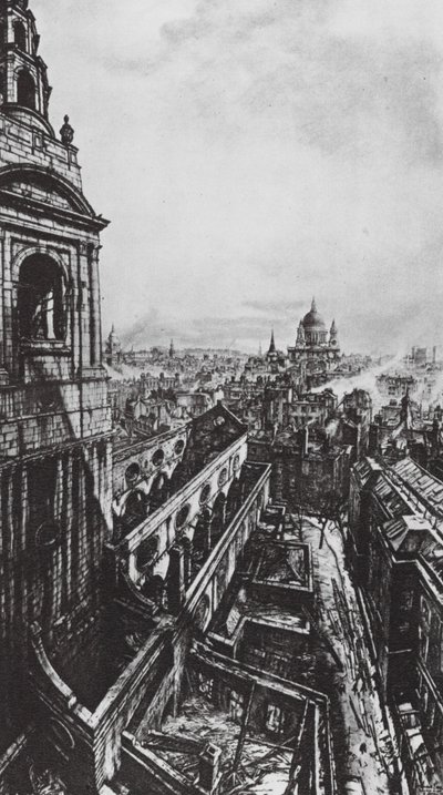 London: Den blitzherjede byen, fra Reuters (litografi) av David Muirhead (after) Bone
