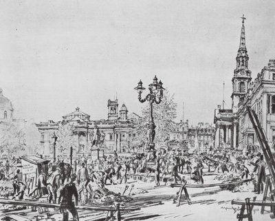 London: Trafalgar Square #39;UP#39; (litografi) av David Muirhead (after) Bone