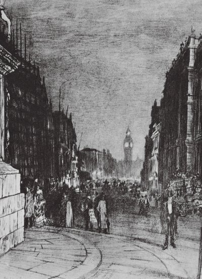 London: Whitehall Lights (litografi) av David Muirhead (after) Bone