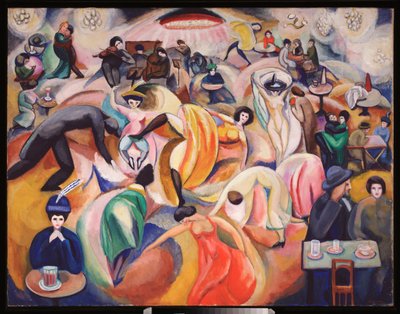 Un cabaret a Paris (A Nightclub In Paris) - Oeuvre av David Petrovich Sterenberg (1881-1948), olje på lerret av David Petrovich Sterenberg