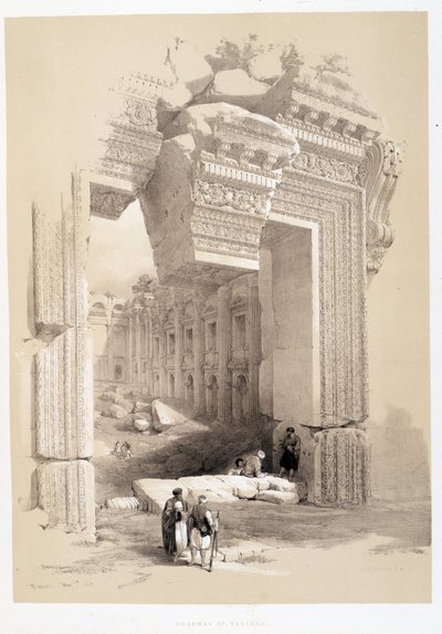 Baalbek-porten i Libanon, tegning laget 07.05.1839 i «Det hellige land», London 1849 av David Roberts