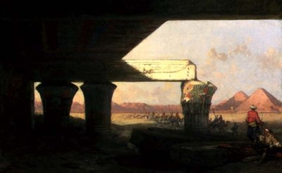 Egyptisk landskap med en fjern utsikt over pyramidene av David Roberts