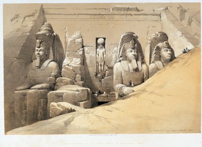 Forside av det store tempelet til Aboo Simbel (Abu Simbel, Abu eller Abu Simbel), Nubia (Nubia) i "" Det hellige land", London 1849 av David Roberts