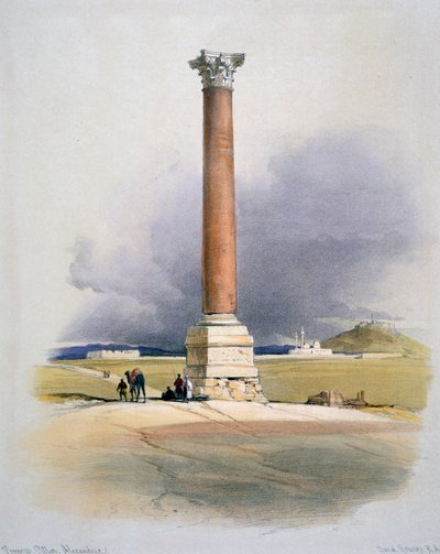 Pompeys-søylen, Alexandria, 1800-tallet av David Roberts