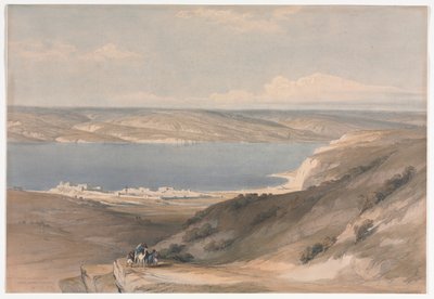 Genesaretsjøen ved Genesaret med utsikt mot Basan av David Roberts