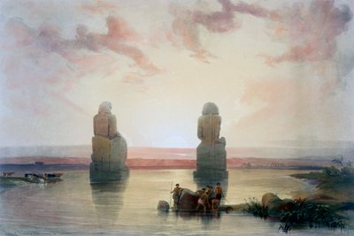 Kolossene av Memnon, ved Theben, under oversvømmelsen, 1800-tallet av David Roberts