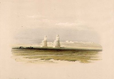 The Colossi of Memnon, fra "Egypt and Nubia", Vol.1 (litho) av David Roberts