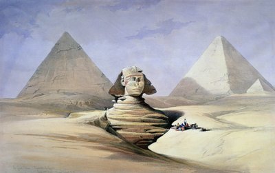 'Den store sfinksen og pyramidene ved Gizeh' (akvarell) av David Roberts