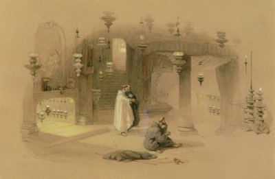 The Shrine of the Holy Nativity, Betlehem, 1839 (wc over blyant, forsterket med gouache og gummi arabicum på buff-papir) av David Roberts