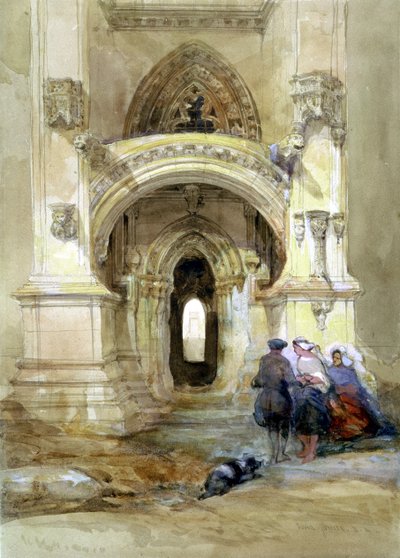 West Porch of Roslyn Chapel (wc og gouache på papir) av David Roberts