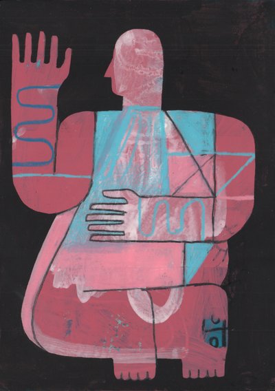 Black And Blue 5, 2023 (blandet maling på papir) av David Shillinglaw