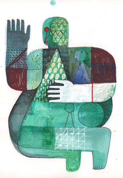 Bodies of Land and Water 1, 2023 (blandet maling på papir) av David Shillinglaw