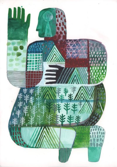 Bodies of Land and Water 3, 2023 (blandet maling på papir) av David Shillinglaw