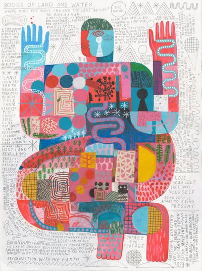 Body Scan 3, 2023 (akryl og blyant på papir) av David Shillinglaw