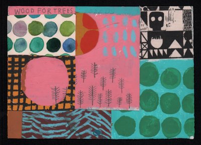 Wood For Trees, 2023 (maling og collage) av David Shillinglaw