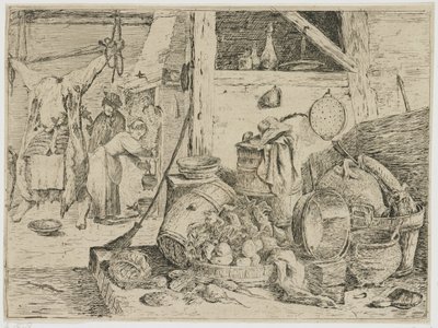 kjøkken interiør av David Teniers (II) (attributed to)