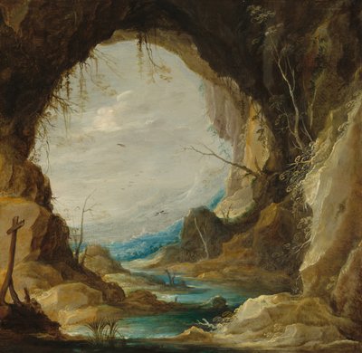 Vista fra en grotte, tidlig på 1630-tallet. av David Teniers II