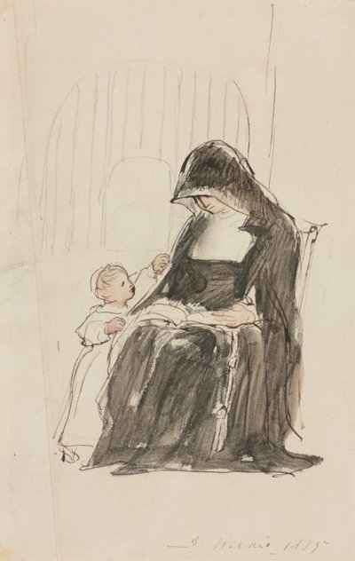 Nonne leser for et barn av David Wilkie